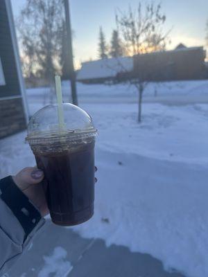 Cold brew with vanilla and a splash of almond milk