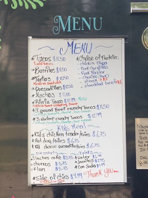 Menu as of 8/18/22