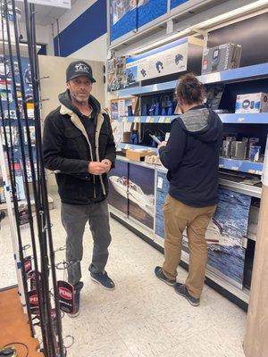 Frank getting Lenny the parts and pieces he needs to make sure our new Simrad Go9 is properly mounted for the upcoming Charter Season