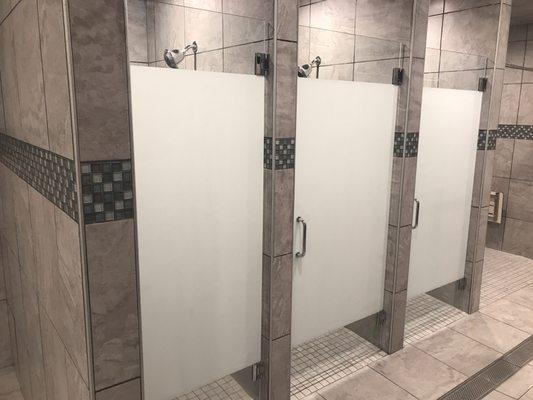 No problem! We where able to install a 3M frosted film to add privacy to these bathroom shower doors.