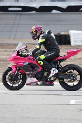 Professional Racer Kaleb De Keyrel onboard the 1-833-CJKNOWS Czaia Law Bike at Daytona for MotoAmerica