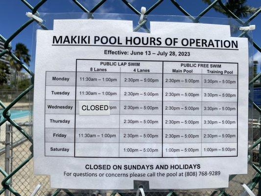 June 22,23 Makiko Pool Hours