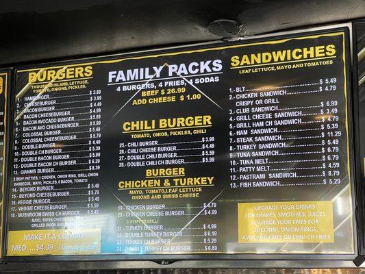 Burgers menu