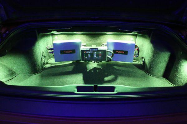 350Z amp rack and trunk lighting- Musway amplifiers and Heise LED lighting kit