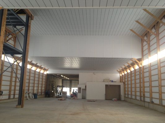 Post Frame Commercial Building Triply Ceiling Install