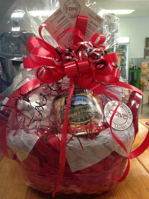 One of our designer made baskets featuring Faithful Foods and Crave Market products!