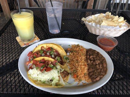 Mamasita's:  3 Taco  Platter, Orange  Margarita