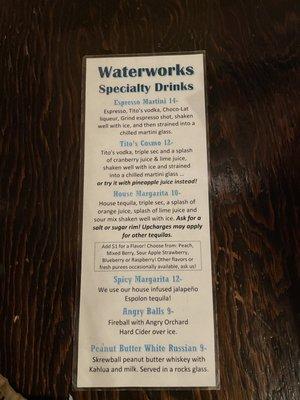 Drink menu