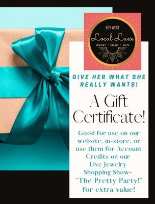 We've got Gift Certificates & YES! She can use them for a VIP Private Sopping experience! ...THAT is a Great Gift!