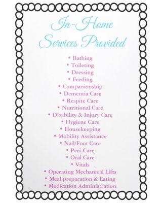 Home Care services Provided