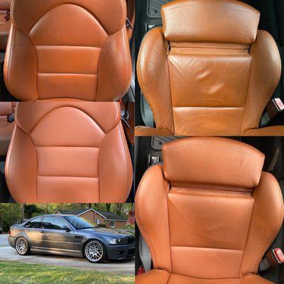 Leather Restoration on 2003 BMW E46 M3. Color: Cinnamon.