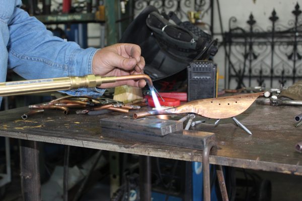 Copper brazing in the shop.