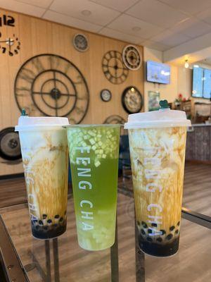 Dirty boba with crème brûlée  Kiwi basil green tea