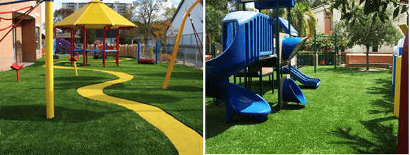 Synthetic grass is perfect for play areas.