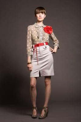 Rachel Ruffle Blouse with Priscilla Pencil Skirt