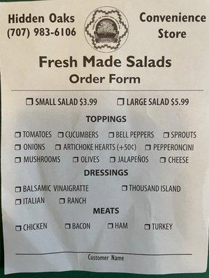 Salad menu