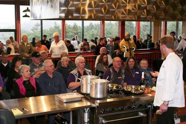 Live cooking demo during a cook-off event at the Culinary Center in Lincoln City.