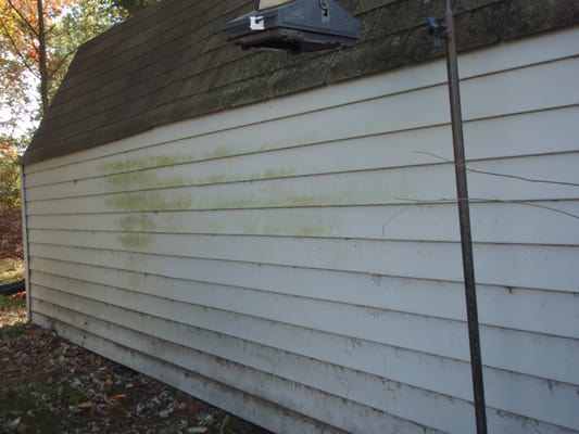 Power washing shed before