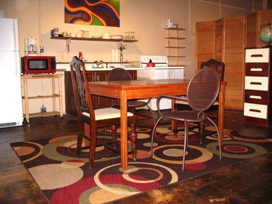 Large kitchen and dining area