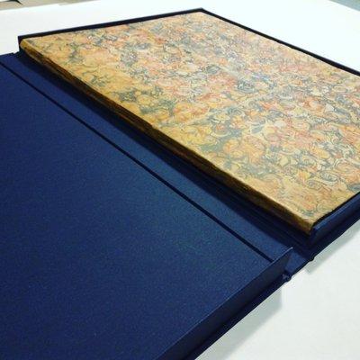 Completed restoration on 16th Century folio of engravings and a large clamshell box created to house the folio.