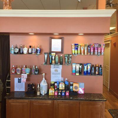 Front desk and lotion options for purchase