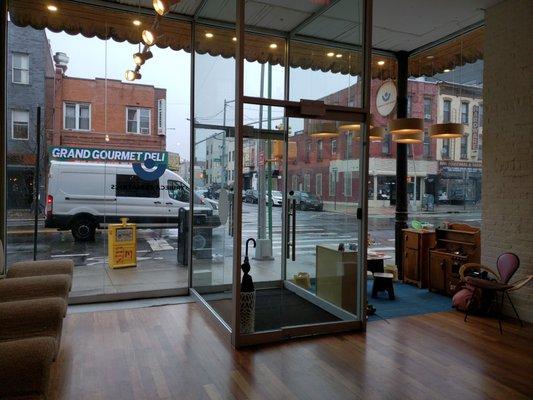 View of the street from inside Tribeca Pediatrics.