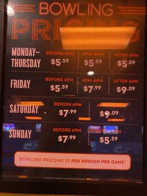 Prices per bowling games