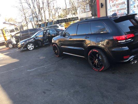 Cars getting washed