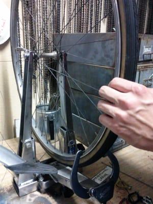 Friend working on his spokes