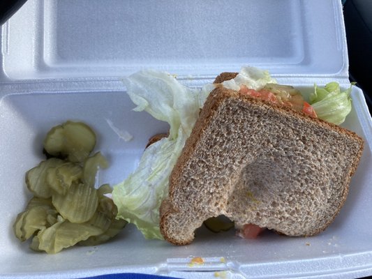 in process of enjoying the delicious ham sandwich that Mr. Keeney made for me; yes, that's my thumbprint embedded in the bread