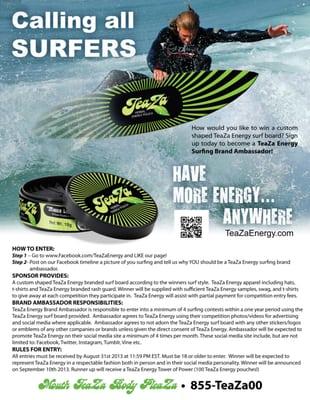 CALLING ALL SURFERS- FREE TeaZa Surf Board- More info on our Facebook page