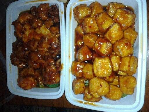 General Tso's bean curd and special with beef, chicken, and shrimp