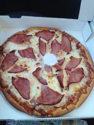 Small pizza, regular crust, with ham.