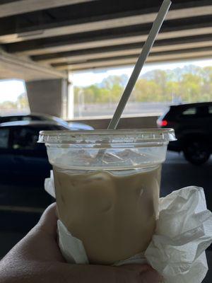 Iced vanilla latte w whole milk - almost $9 and mostly ice