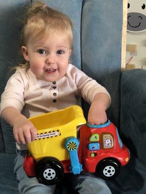 Fun with trucks in our infant toddler room.