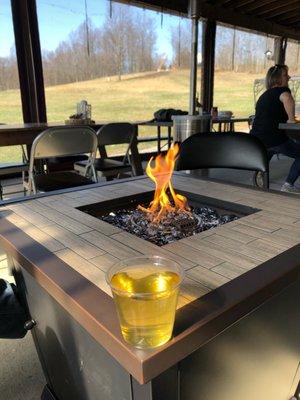 Fire table on patio