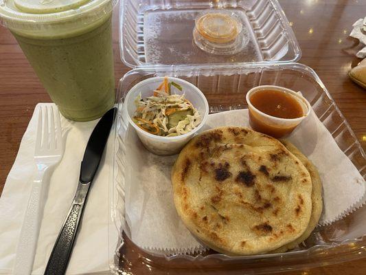 Matcha Smoothie! pork and cheese papusas! This is the only spot in town that I know that serves these they're hot fresh and authentic