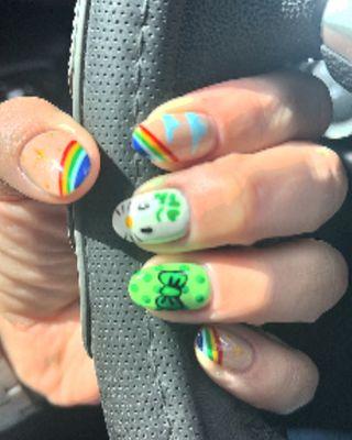 I am absolutely obsessed with my nails. St patty ready with my Hello kitty obsession. Love this place so much. My girl Helen slayed