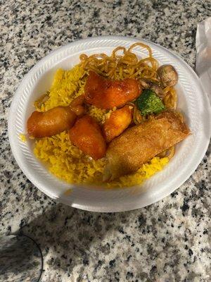 Fried rice vegetable low Mein egg rolls