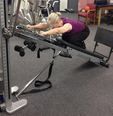 Power Tower Total Gym workout at Southwest Therapy Specialists under licensed physical therapists.