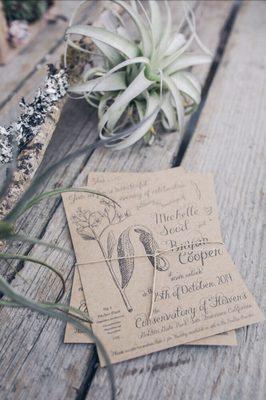 Custom vintage botanical wedding invitation suite