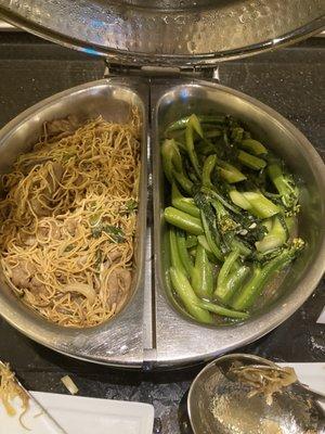 Noodles with pork and sautéed choy sum