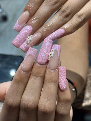 Pink sugar glitter French tip