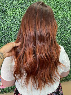 Fiery copper red using Kemon hair color