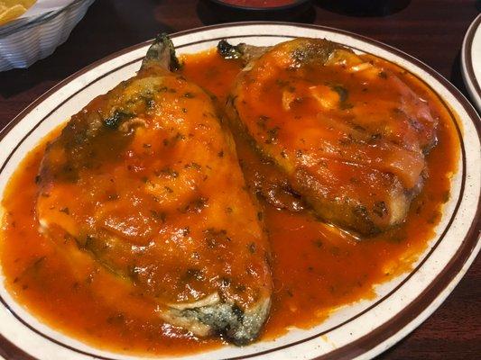 The Chiles Poblanos ($9) were amazing - massive, lightly fried peppers, stuffed with gooey cheese and served with a thin tomato sauce.