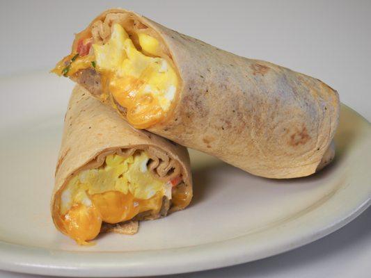 The Breakfast Burrito is a house favorite, with melty cheddar and homemade pico de gallo