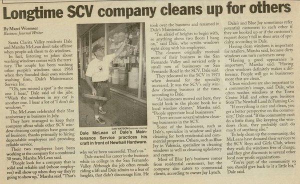 We might be new to Yelp, but we definitely are not new to window cleaning. Check out this article in the SCV Business Journal from 1999!