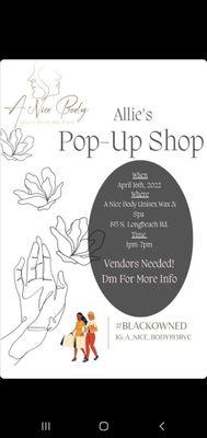 Come and enjoy our monthly events. Our first Pop Up Vendor event April 16, 2022. Don't miss it!