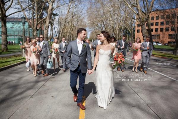 Wedding party on the UW campus.