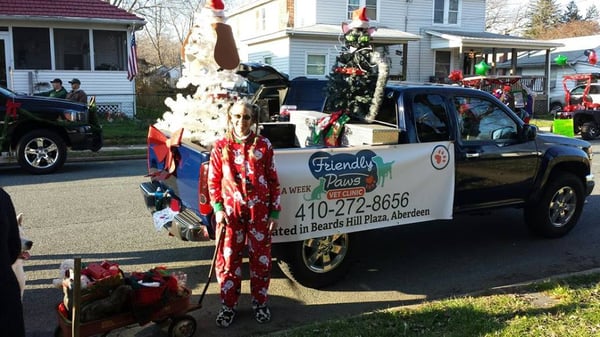 Our wonderful receptionist Debbie at the Christmas parade!